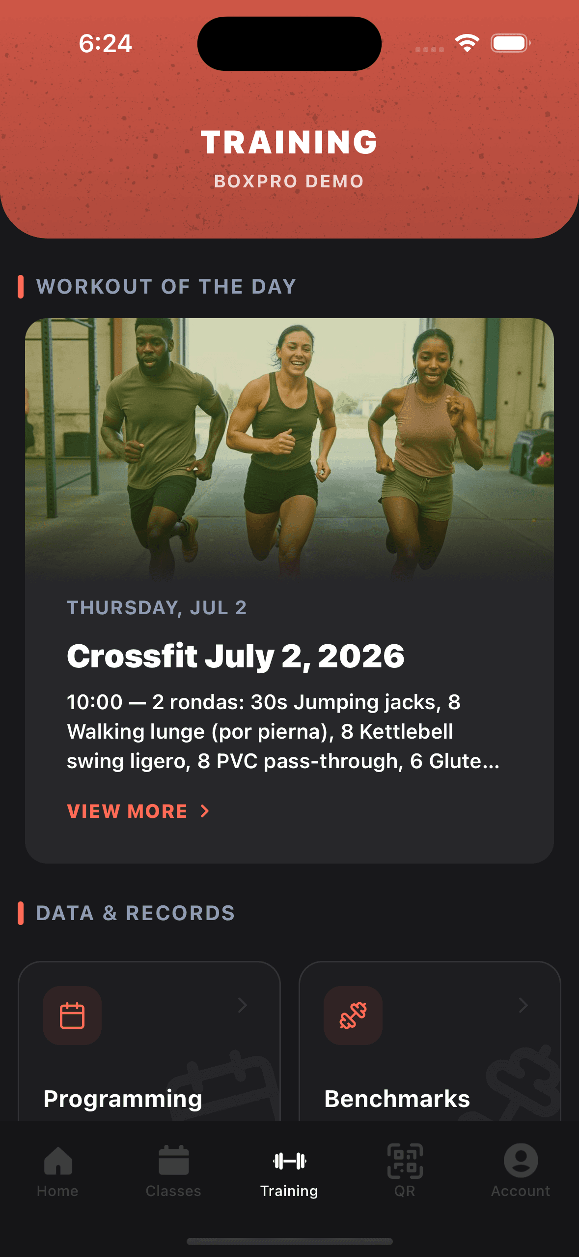 BoxPro member app — workout of the day